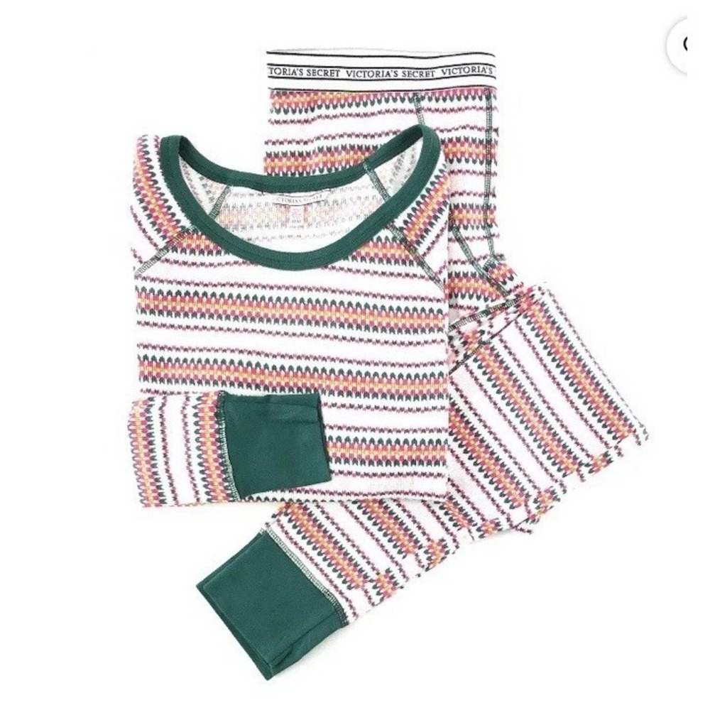 Victoria's Secret Fireside Long Jane Fair Isle Thermal Pajama Set Size XS Cabin